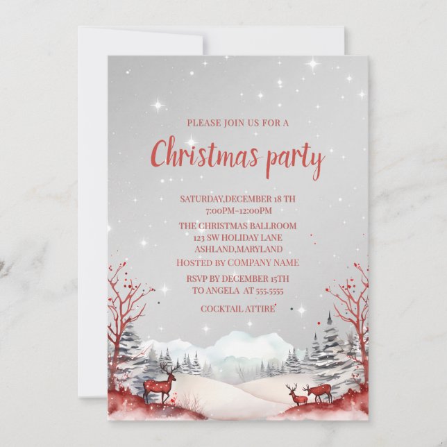 Reindeers, Snow Mountain, Landscape ChristmasParty Invitation (Front)