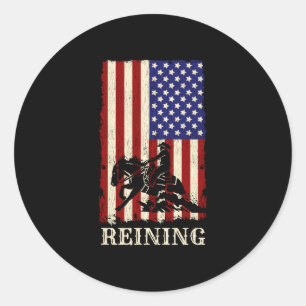 Reining horse july 4th flag funny equestrian gift classic round sticker