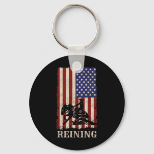 Reining Horse July 4th Flag Funny Equestrian Gift Key Ring