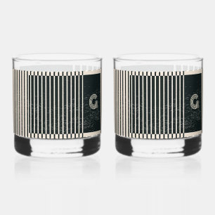 Reinvigorated Black/Cream Style Print Whiskey Glass