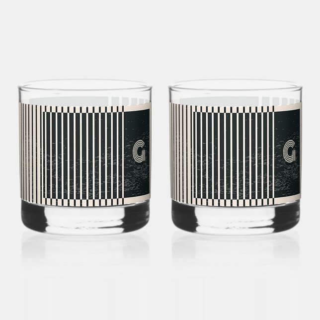 Reinvigorated Black/Cream Style Print Whiskey Glass (Front)