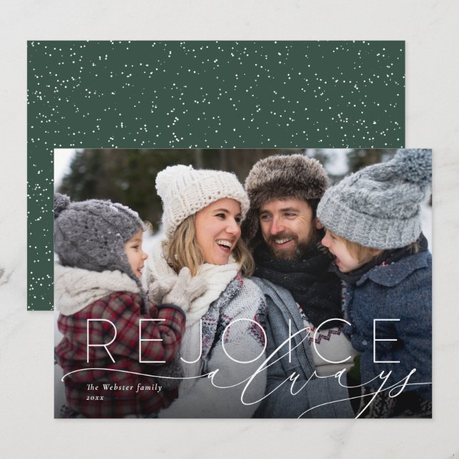 Rejoice always elegant religious one photo holiday card (Front/Back)