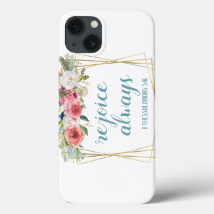 Rejoice Always Pink Teal Floral Watercolor iPhone 13 Case