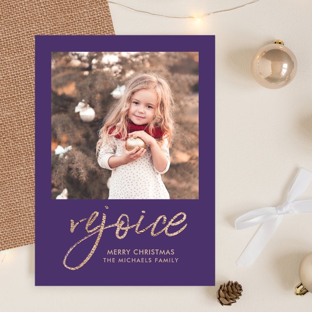 Rejoice and Be Glad Purple Rustic Photo Holiday Card (Creator Uploaded)