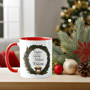 Rejoice and believe nativity mug