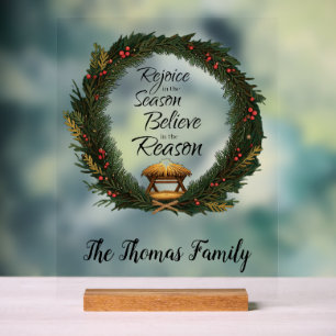 Rejoice and believe nativity personalised acrylic sign