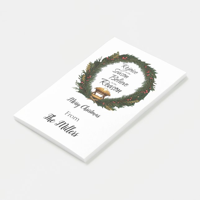 Rejoice and believe nativity personalised post-it notes (Angled)