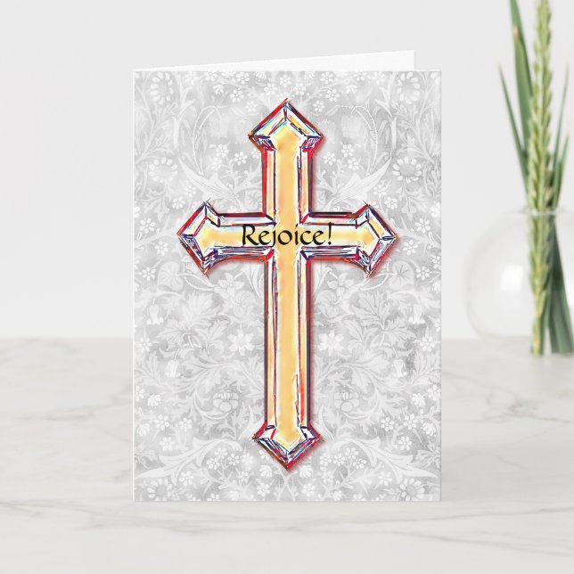 Rejoice and Faith Gold Cross Art Easter Card (Front)
