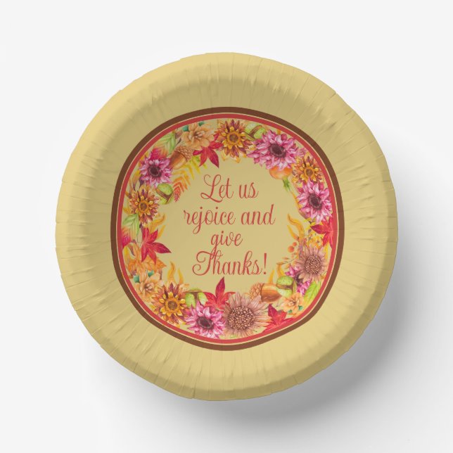 Rejoice and Give Thanks Autumn Foliage Wreath Paper Plate (Front)
