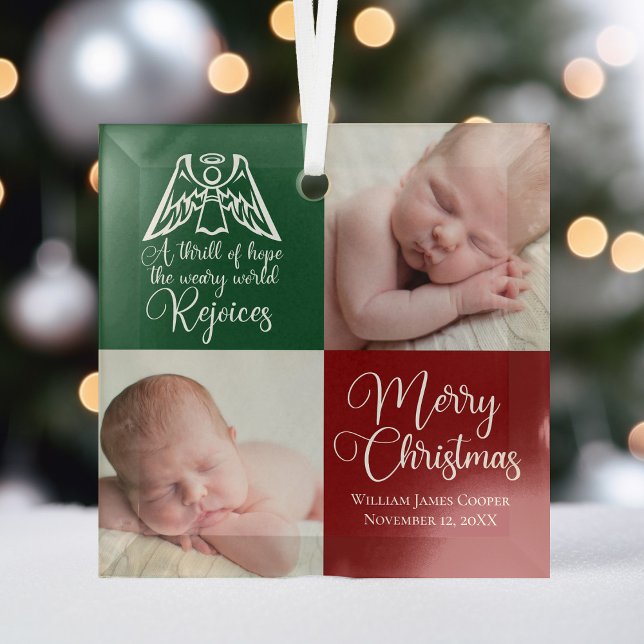 Rejoice Angel Beautiful Red Green Christmas Photo Glass Tree Decoration (Creator Uploaded)