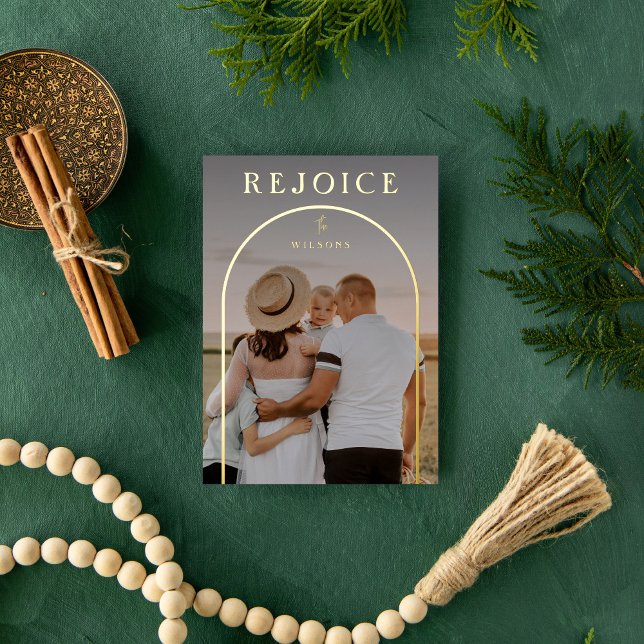 Rejoice Arch Custom Full Photo Christmas Foil Holiday Card (Creator Uploaded)