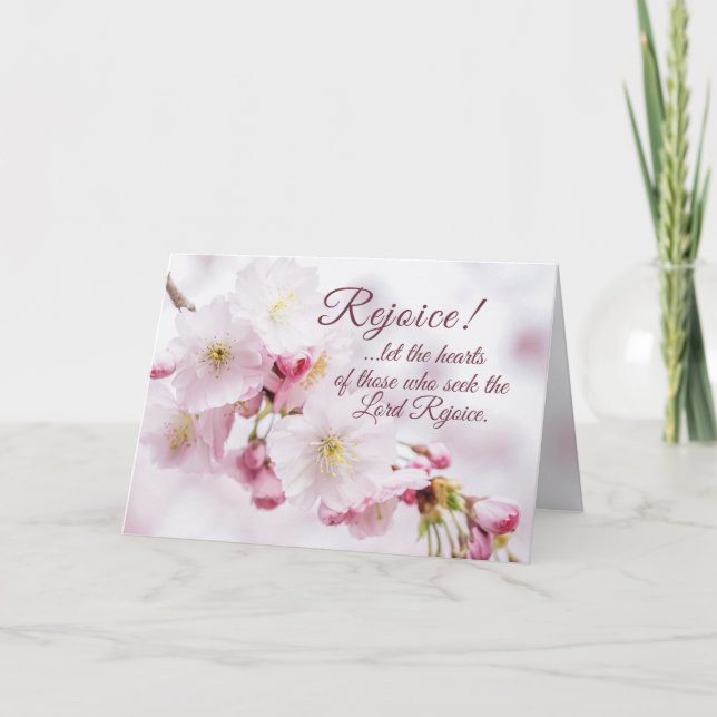 Rejoice Bible Verse Cherry Blossoms Easter Holiday Card (Front)