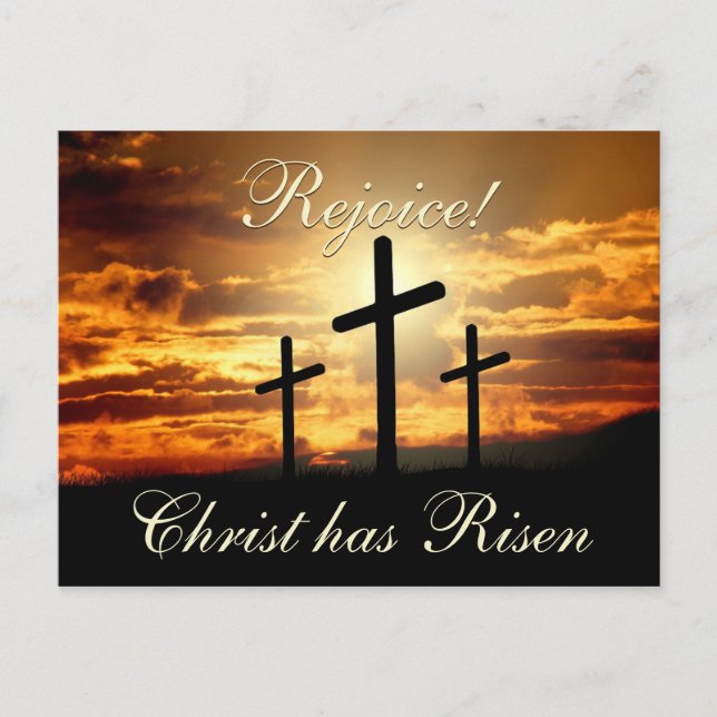 Rejoice! Christ has Risen, Easter Crosses Holiday Postcard (Front)