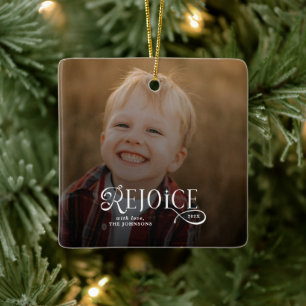 Rejoice Christian Religious Merry Christmas Photo Ceramic Ornament