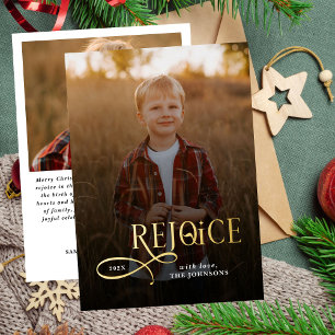 Rejoice Christian Religious Merry Christmas Photo  Foil Holiday Card