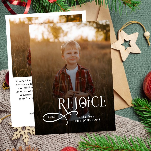 Rejoice Christian Religious Merry Christmas Photo  Holiday Card (Creator Uploaded)