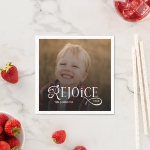 Rejoice Christian Religious Merry Christmas Photo  Napkin