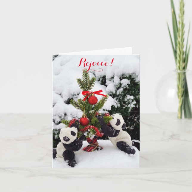 Rejoice Christmas New Years Pandas in Play Holiday Card (Front)