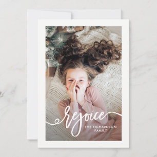 Rejoice   Christmas Script with Photo Holiday Card