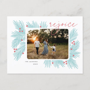Rejoice Christmas tree branches and berries Holiday Postcard