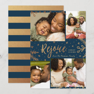 Rejoice   Collage Christmas Card   Faux Foil Blue