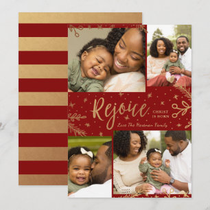 Rejoice   Collage Christmas Card   Faux Foil Red