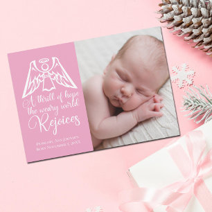 Rejoice Elegant Baby Girl Photo Pink Christmas Holiday Card