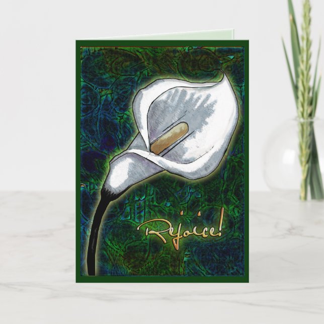Rejoice! Elegant Easter Calla Lily Personalised Holiday Card (Front)