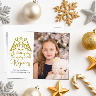 Rejoice Elegant Family Photo Gold Angel Christmas Postcard