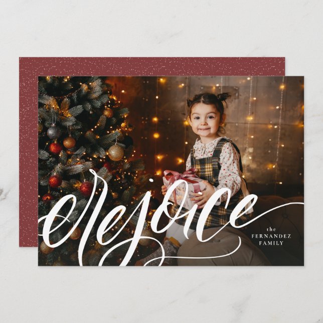 Rejoice elegant handlettered religious Christmas Holiday Card (Front/Back)