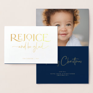 Rejoice   Elegant Religious Christmas Photo Inside Foil Card