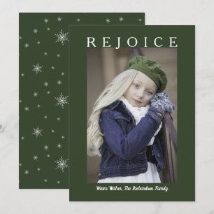 Rejoice Forest Green Christmas Custom Photo Holiday Card
