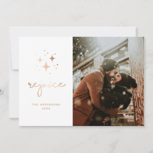 Rejoice. Gold religious Christmas script photo Hol Holiday Card
