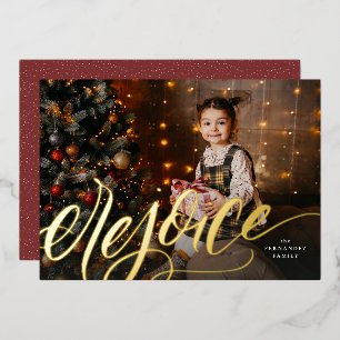 Rejoice handlettered script religious Christmas Foil Holiday Card