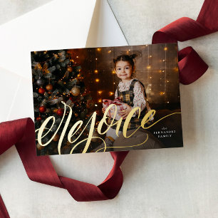Rejoice handlettered script religious Christmas Foil Holiday Card