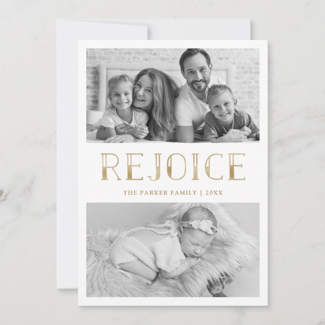 Rejoice in Gold | Multi Photo Christmas Holiday Card (Front)
