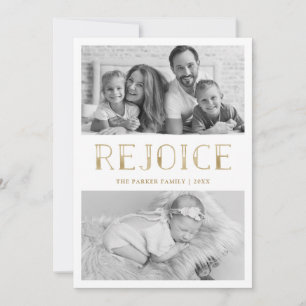 Rejoice in Gold   Multi Photo Christmas Holiday Card