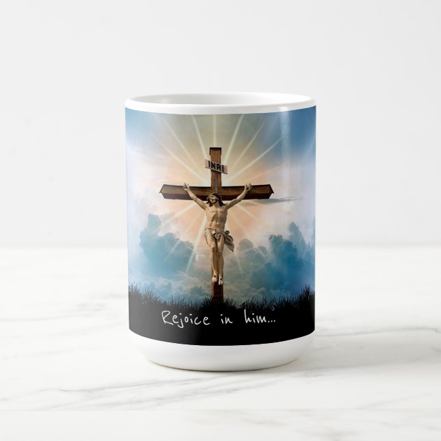 Rejoice in him coffee mug (Center)