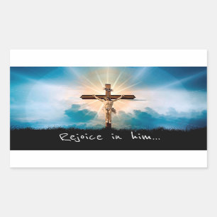 Rejoice in him rectangular sticker