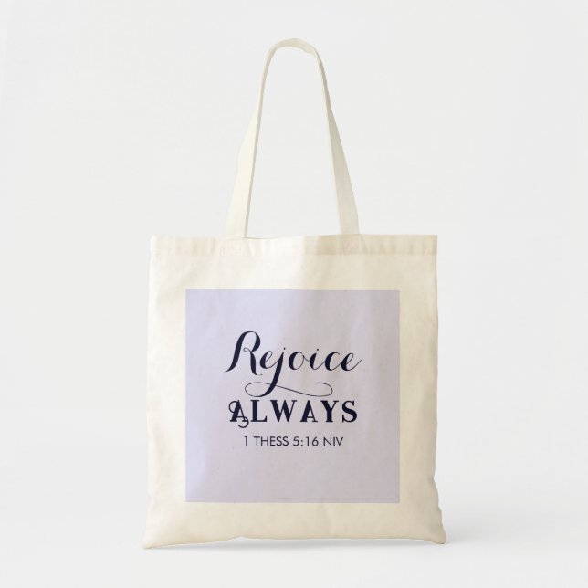 Rejoice in the Lord Bible Verse Christian Blue Tote Bag (Front)