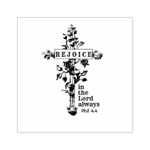 REJOICE IN THE LORD RELIGIOUS CROSS RUBBER STAMP