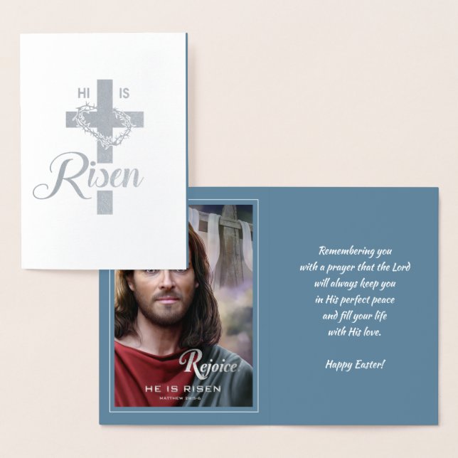 Rejoice. Jesus is Risen. Religious Easter Foil Card (Display)