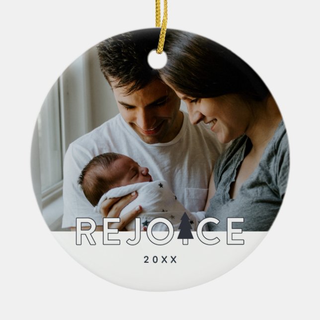 Rejoice Modern Custom Photo Christmas Ceramic Tree Decoration (Front)