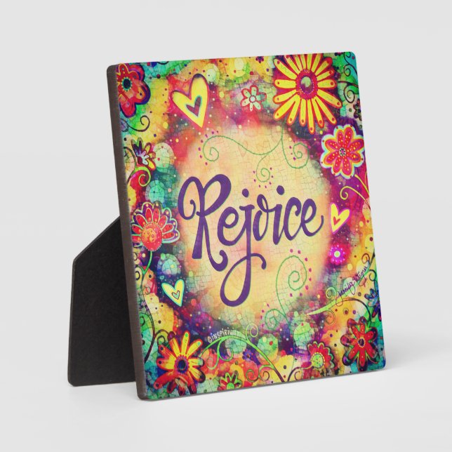 Rejoice Pretty Inspirational Floral Inspirivity  Plaque (Front)