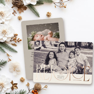 Rejoice Religious Typography Photo Foil Holiday Card