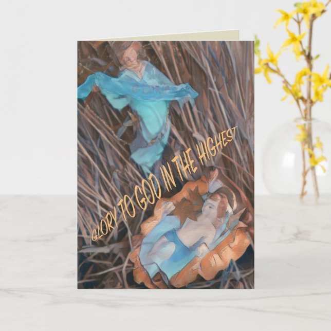 Rejoice Savior is born with angel & baby Jesus Card (Yellow Flower)