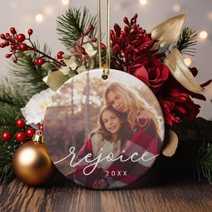 Rejoice Script   Photo Ceramic Tree Decoration