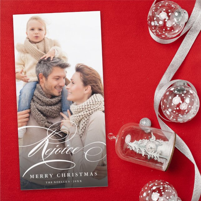 Rejoice Script Religious Christmas Photo Card (Creator Uploaded)
