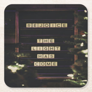 Rejoice The Light Has Come Isaiah 60 Bible Verse Square Paper Coaster