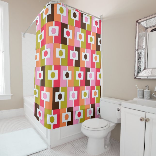 Rektangel Mid Century Modern Geometric Colourful Shower Curtain (In Situ)